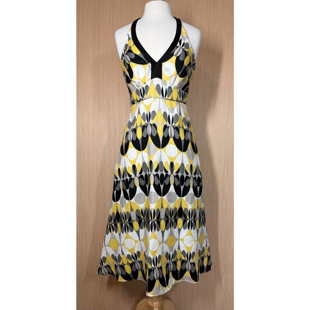 Harolds 100% Linen Babydoll Halter Midi Dress Womens Size 6 Retro Bohemian
